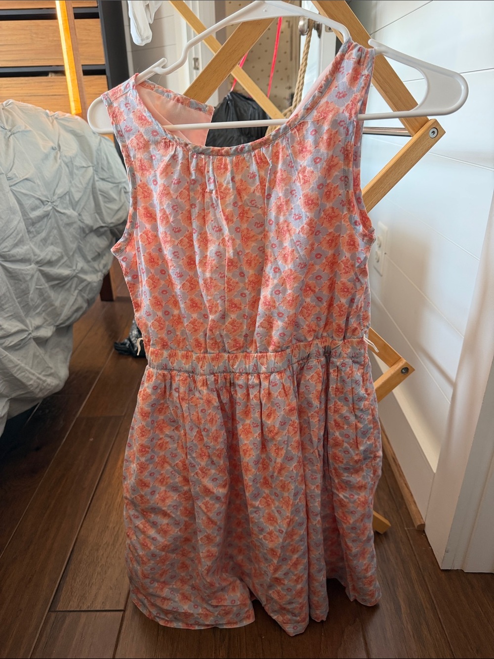 Crewcuts Sleeveless Floral Dress in Coral and Light Blue